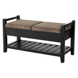 Upholstered Rectangular Ottoman Bench with Flip Up Seat and Shelf Storage   Indoor Benches