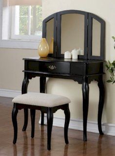 2PC Bedroom Makeup Vanity Table Set With Vanity Stool And Folding Mirror In Black Wood Finish. (Item# Vista Furniture PD4067)   Step Stools