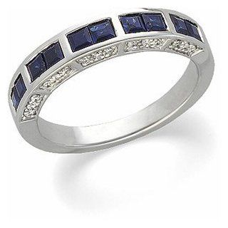 Ann Harrington Jewelry 14k White Gold Genuine Blue Sapphire And 1/6 Ct Tw Diamond Anniversary Band Jewelry