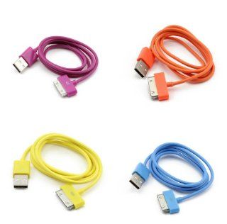 4X Colorful 3ft 1M USB Sync Data Charger Cable Cord for iPod iPhone 3 3Gs 4 G 4S (Hot Pink, Orange, Yellow, Sky Blue) Cell Phones & Accessories