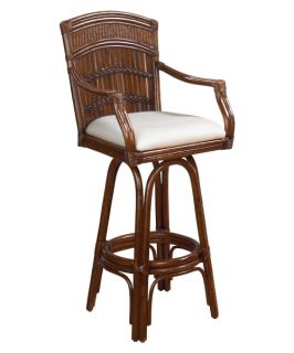 Hospitality Rattan Polynesian Indoor Swivel Bamboo & Rattan Bar Stool with Cushion   Antique   Bistro Chairs