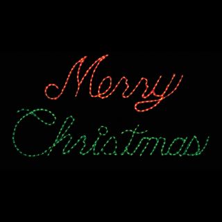32 in. Outdoor LED Red and Green Merry Christmas Sign Lighted Display   300 Bulbs   Christmas Lights