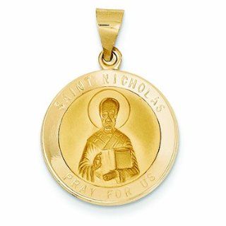 14K Gold Polished and Satin St. Nicholas Medal Pendant Jewelry
