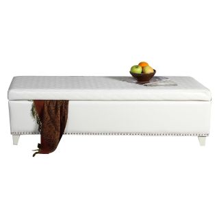 Plymouth Quilted White Leather Storage Ottoman Bench   Storage Ottomans