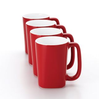 Rachael Ray Dinnerware Round & Square Collection Mugs 4 pc. Set   Red   Coffee Mugs