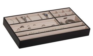 Mele Blake Black Faux Leather In Drawer Jewelry Organizer   15.75W x 1.75H in.   Womens Jewelry Boxes