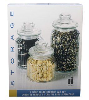 Housewares International 3 Piece Ribbed Glass Storage Canister Set with Apothecary Style Glass Lid, Round  