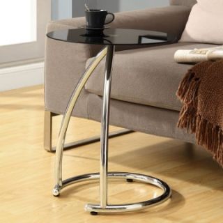 Monarch Round Chrome Metal Accent Table with Black Tempered Glass   End Tables