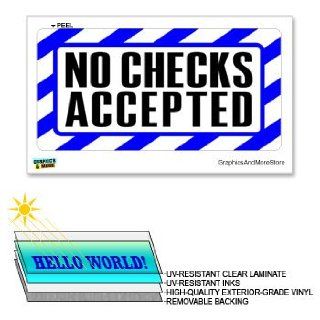 No Checks Accepted Blue & White   12 in x 6 in   Laminated Sign Business Sticker  Business And Store Signs 