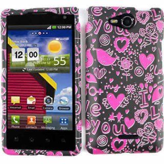 CELL PHONE CASE COVER FOR LG LUCID VS840 PINK HEARTS ON BLACK 