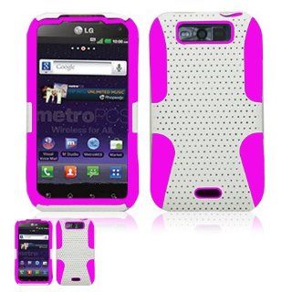 LG Connect 4G MS840 White and Pink Hybrid Case Cell Phones & Accessories