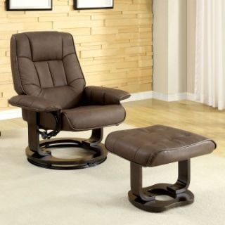 Furniture of America Taylor 2 Piece Swivel Recliner and Ottoman Set   Chocolate   Home Theater Seating