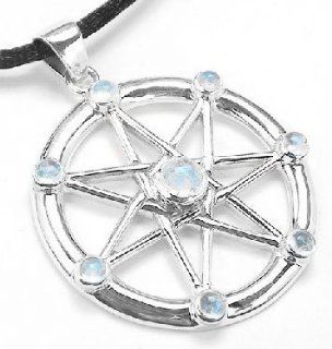 Sterling Silver Elven or Faerie Seven Pointed Star Septagram Pendant Necklace with Rainbow Moonstone Jewelry
