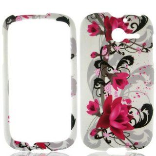 For Huawei Ascend Y M866 H866C Hard RUBBERIZED Snap on Case Red Flower on White 