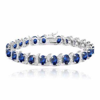 Sterling Silver 15ct Created Sapphire & Diamond Accent S and Oval Link Bracelet Jewelry