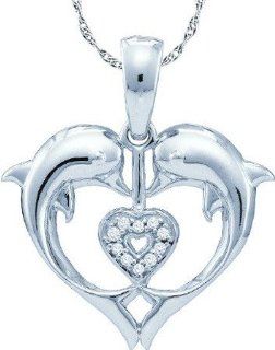 0.03 Carat (ctw) Diamond Dolphin Pendant set in 10k White Gold PR01 2777 Jewelry
