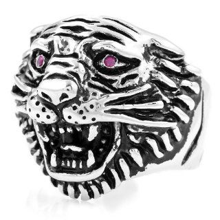 Ed Hardy Large Tiger Head Ring With Ruby Eyes ring Jewelry