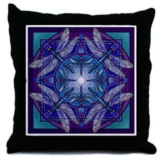 Black and Blue Dragonfly Decorative Throw Pillow, 18"  