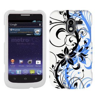 ZTE Avid 4G White and Blue with Black Flower Cover Cell Phones & Accessories