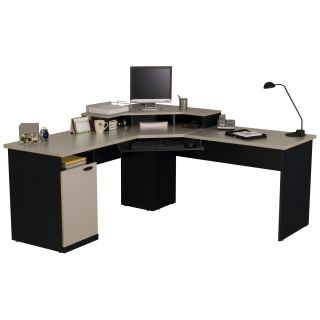 Bestar Hampton Corner Computer Desk Sand Granite & Charcoal   Desks