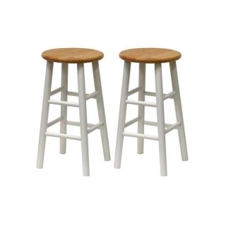 Winsome White and Natural 24 in. Beveled Seat Counter Stools   Set of 2   Bar Stools