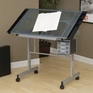 Studio Designs Vision Craft Station with Glass Top plus Rolling Wheels   Drafting & Drawing Tables