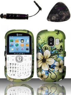 Alcatel One Touch OT871A (AT&T) Rubberized Design   Hawaiian Flowers Design Snap on Hard Shell Cover Protector Faceplate AND HiShop(TM) Stylus, Guitar Pick/Pry Tool Cell Phones & Accessories