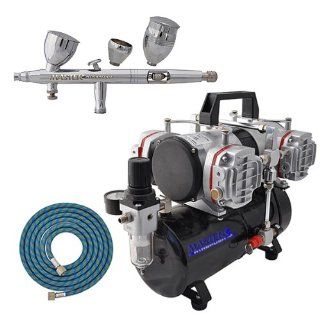Master Airbrush G46 .3mm Dual Action Airbrush with 3 Cups and the TC 848 Quad Piston Air Compressor