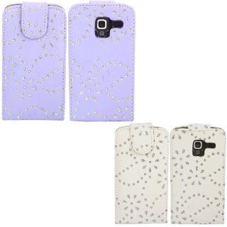 2 Pack Diamante Flip Case Cover Skin For Samsung Galaxy Ace 2 i8160 / Purple And White Cell Phones & Accessories