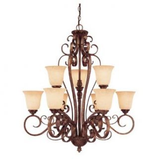 Savoy House 1P 872 9 56 Chandelier with Amber Glass Shades, Brown Tortoise Shell Finish    