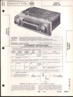 1958 Chrysler MoPar Model 851 Car Radio PhotoFact folder 7 1958 Entertainment Collectibles