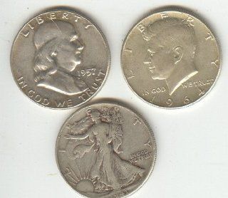 SILVER HALF DOLLARS 3 DIFFERENT TYPES  WALKING LIBERTY, FRANKLIN, AND KENNEDY 