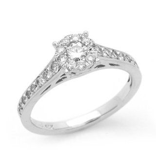 14K Diamond Engagement Wedding Ring Round Brilliant Ilusion Set Solitair Band (0.6ctw F, SI1) Jewelry