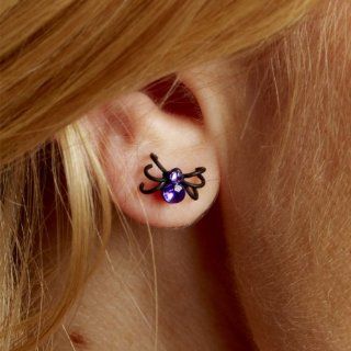 Halloween Crystal Black Widow Spider Stud Earrings Jewelry