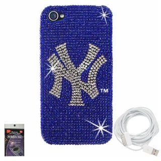 New York Yankees Diamond Bling Snap on Cover for iPhone 4s, 4 with 10ft Charging Cable and Radiation Shield. Cell Phones & Accessories