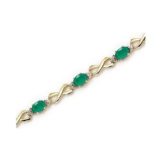 14K Yellow Gold Oval Emerald and Diamond Bracelet by Jewelry Mountain Jewelry
