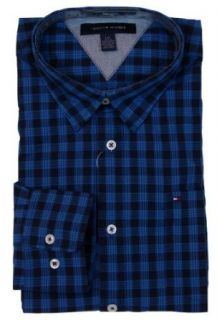 Tommy Hilfiger Mens Long Sleeve Custom Fit Button Front Shirt   M   Blue Plaid at  Mens Clothing store