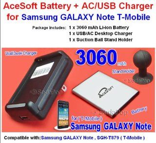 NEW 3060mAh AceSoft GALAXY Note T879 Battery+Travel Home AC/USB Wall Desktop Dock Charger+Holder for Samsung GALAXY Note T879 T 879 T Mobile Phone Accessory Electronics