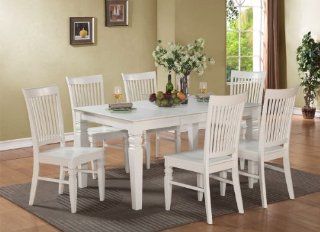 7 Piece Weston Dining Room Set  Size 42x60in, Dining Table with 6 Wood seat Chairs in linen white Home & Kitchen