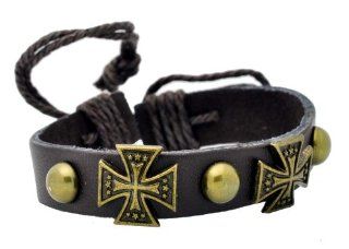 Iron Cross Leather Bracelet, Iron Cross Bracelet, Iron Cross Leather Wristband Jewelry