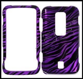 Huawei M860 Ascend Snap on Hard Shell Cover Case Purple Back Zebra Stripes + Clear Screen Protector Cell Phones & Accessories