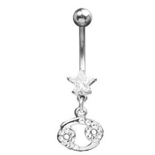 316L Surgical Steel   Clear 'Cancer' Zodiac Sign   Belly Rings   14g 7/16" Length   Sold Individually Belly Button Piercing Rings Jewelry