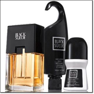 Avon Men Black Suede 3 Pc Set Cologne Spray 3.4 Fl Oz, Hair & Body Wash, Roll On 