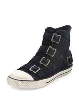 Vincent Buckled Suede High Top Sneaker, Midnight