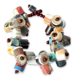Recycled paper beaded bracelet, 'Exclusive Invitation' Jewelry