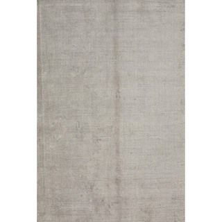 Hand loomed Solid Gray/ Black Wool/ Silk Rug (9 X 13)