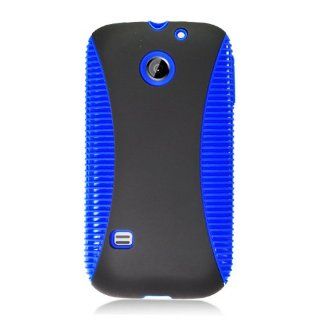 For Cricket Huawei Ascent Ii M865 Accessory   Hybrid Series Black Hard Case with Blue Silicone Case+ Lf Stylus Pen Cell Phones & Accessories