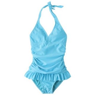 Girls 1 Piece Skirted Swimsuit   Turquoise L