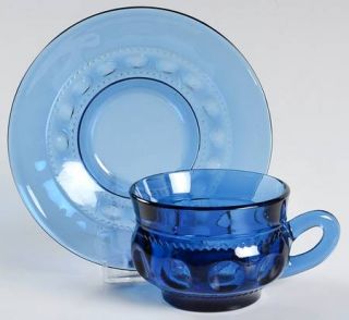Colony Color Crown Cobalt Cup and Saucer Set   Stem #77, Solid Cobalt Blue
