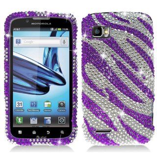 Hard Plastic Snap on Cover Fits Motorola MB865 Atrix 2 CS Purple Zebra Full Diamond AT&T Cell Phones & Accessories